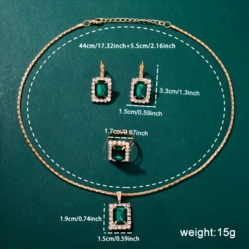 Elegant Green Quartz Watch & Rhinestone Jewelry Set – PU Leather Strap & Alloy Dial – Perfect Eid Gift for Women - Image 5