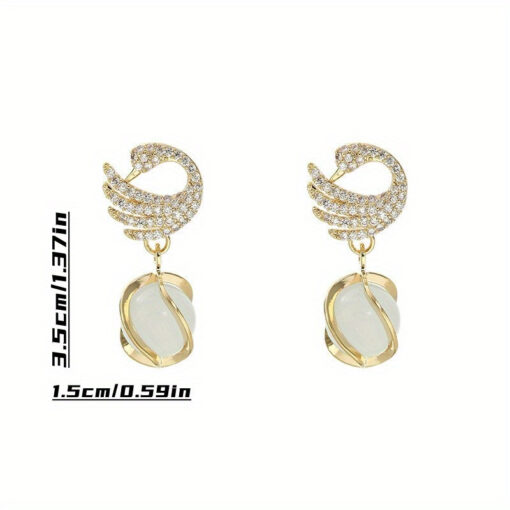Elegant Swan Pendant Earrings - 14k Golden Plated Alloy with Resin Accents, Perfect for Birthday & New Year Gifts - Image 7