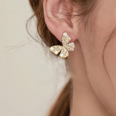 Elegant Rhinestone Butterfly Stud Earrings – Luxury Women's Fashion Jewelry, Perfect for Any Occasion