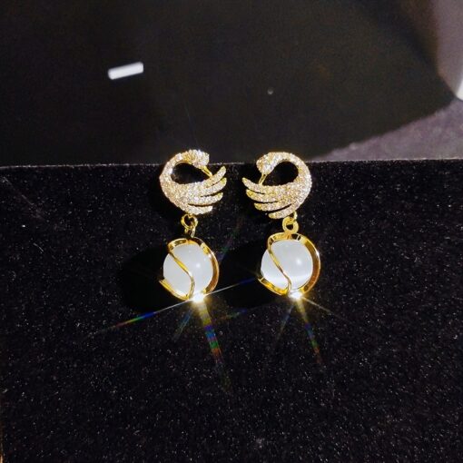 Elegant Swan Pendant Earrings - 14k Golden Plated Alloy with Resin Accents, Perfect for Birthday & New Year Gifts - Image 8