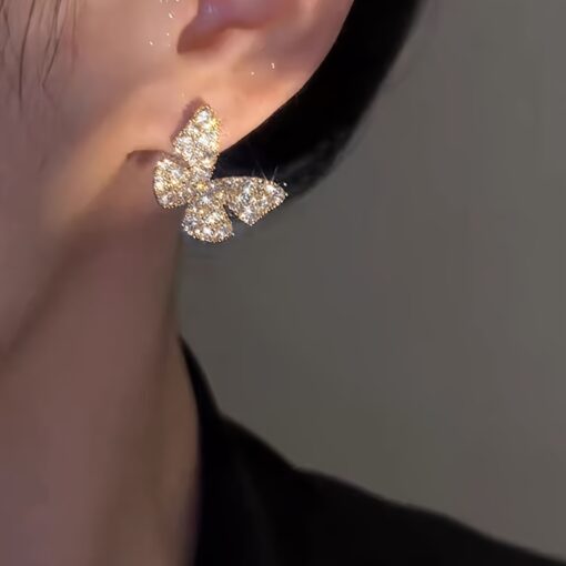 Elegant Rhinestone Butterfly Stud Earrings – Luxury Women's Fashion Jewelry, Perfect for Any Occasion - Image 2