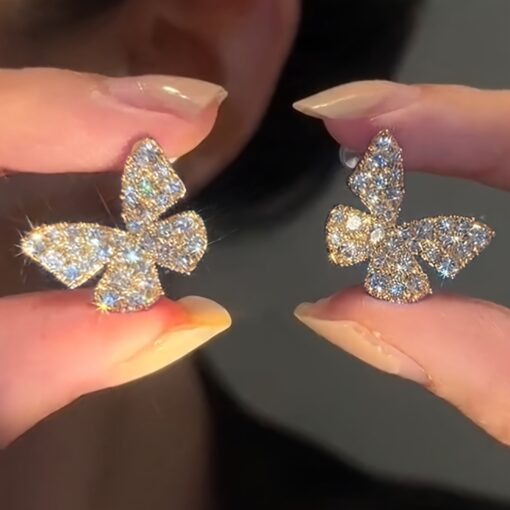 Elegant Rhinestone Butterfly Stud Earrings – Luxury Women's Fashion Jewelry, Perfect for Any Occasion - Image 3