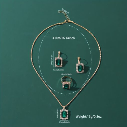 Elegant Green Quartz Watch & Rhinestone Jewelry Set – PU Leather Strap & Alloy Dial – Perfect Eid Gift for Women - Image 6